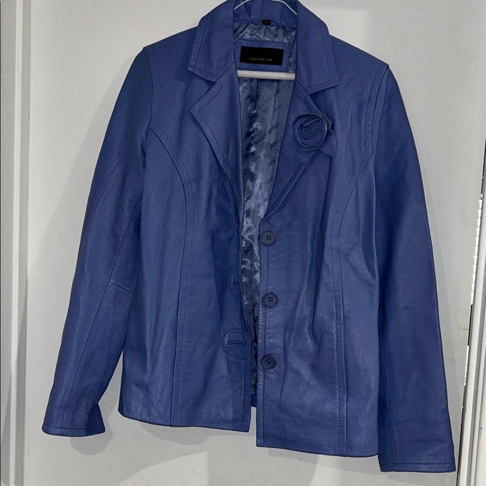 Jones New York Women's Sky Blue Leather Blazer